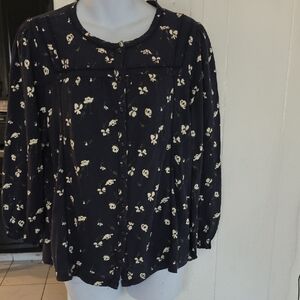 Lucky Brand Black and Cream Floral Blouse